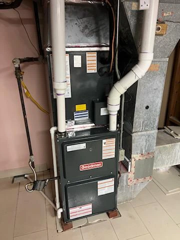 Goodman high-efficiency gas furnace with dual PVC exhaust setup